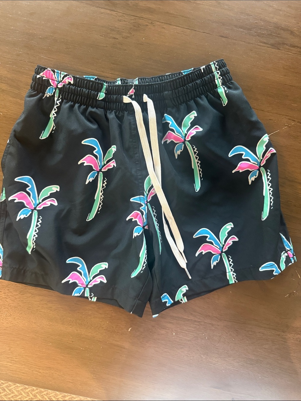 chubbies Black Swim Trunks with Pink & Teal Palm Print